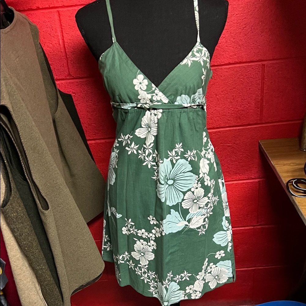 Roxy Green Teal , light blue and White Floral Dress